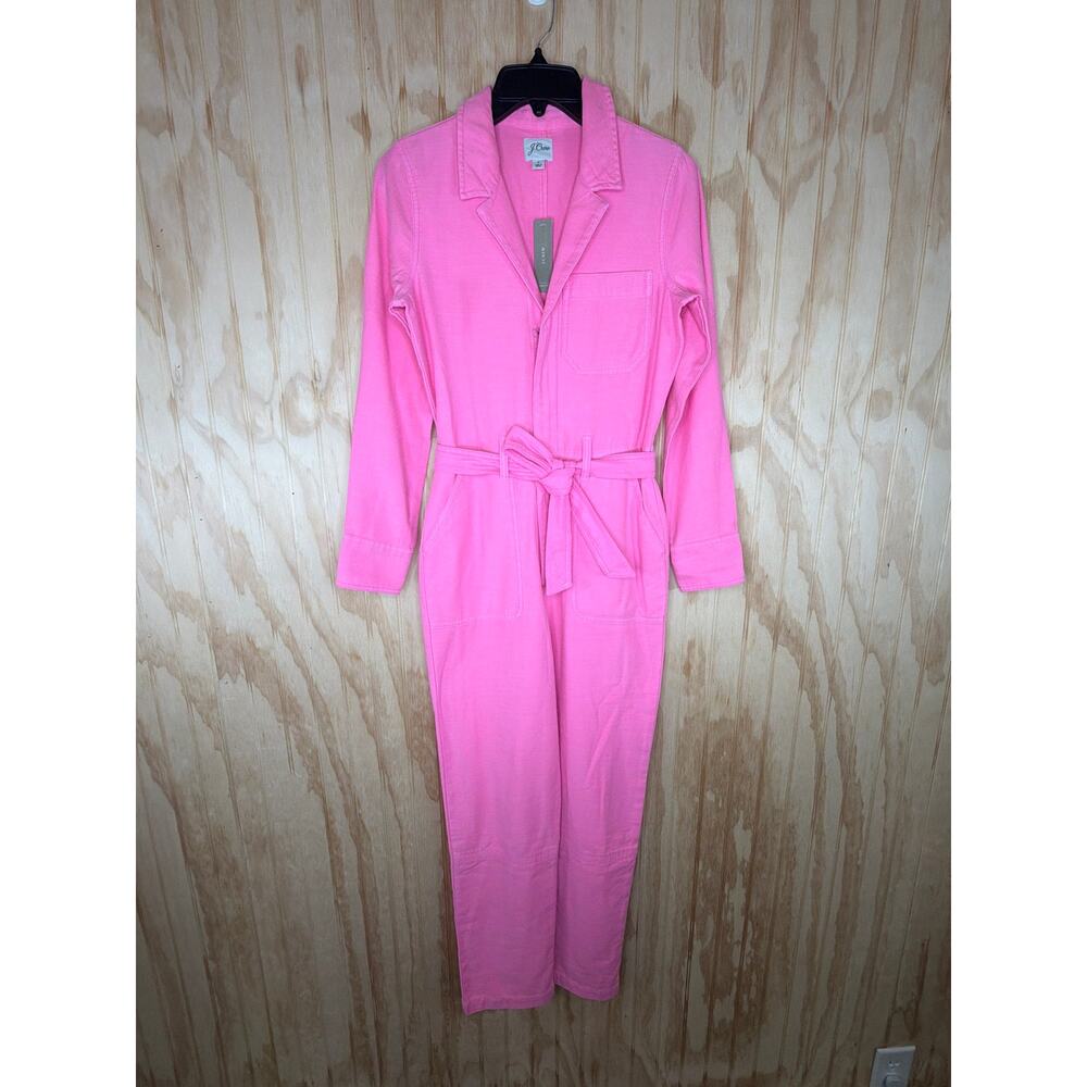 J.Crew Garment Dyed Coverall Jumpsuit Azalea Pink Belted NWT Size 0 - Picture 2 of 10